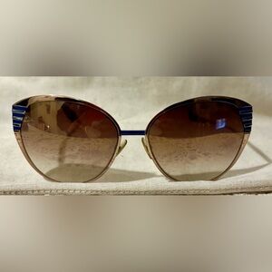 Authentic Fendi FF 0017/S Cat Eye Sunglasses Gold Metal Brown Lenses